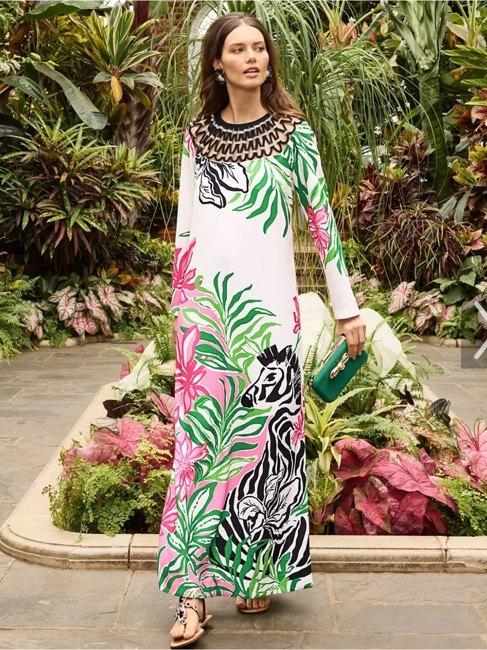 Lilly Pulitzer White, Green & Pink Floral Maxi Dress with Zebra Accent - Picture 3 of 4